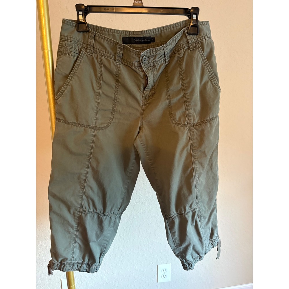 Calvin Klein Women's Utility Capris Size 8 Army Green Grunge Y2K Streetwear